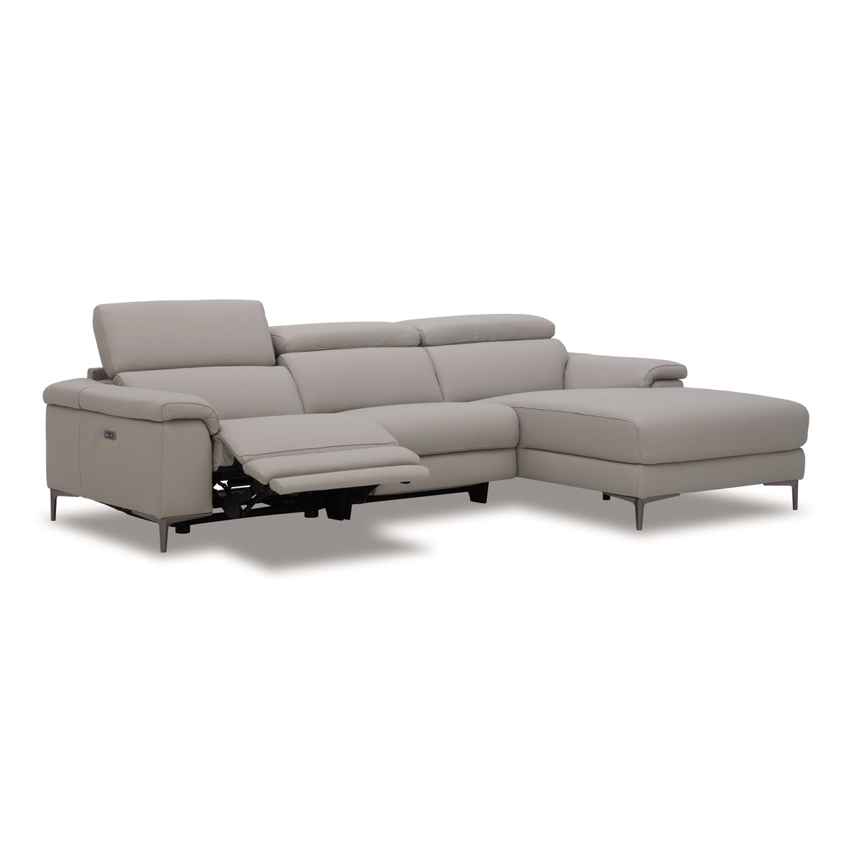Meidas - Modern Light Grey Leather Sectional Sofa + 2 Recliners - Right Facing Chaise by VIG Furniture - View 7