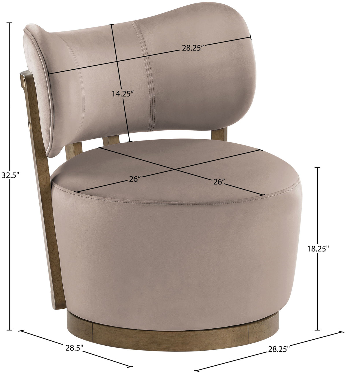 Elara - Velvet Upholstered Swivel Accent Chair - Taupe