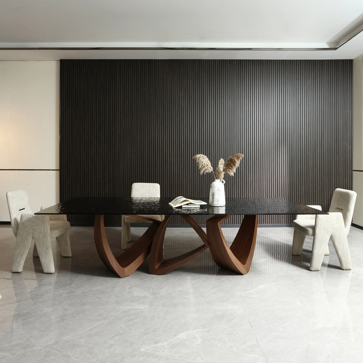 Nouveau Dollemore - Modern Brown Wave Glass + Walnut Dining Table by VIG Furniture - View 2