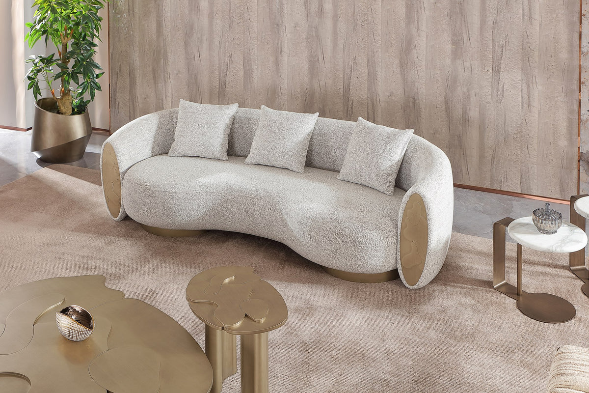 Glimpse - Modern White & Brown Fabric + Antique Brass Sofa by VIG Furniture - View 2