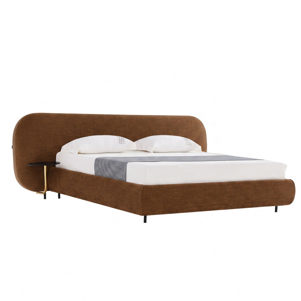 Nouveau Braun - Modern Brown Fabric Bed w/ Glass Tables by VIG Furniture - View 2