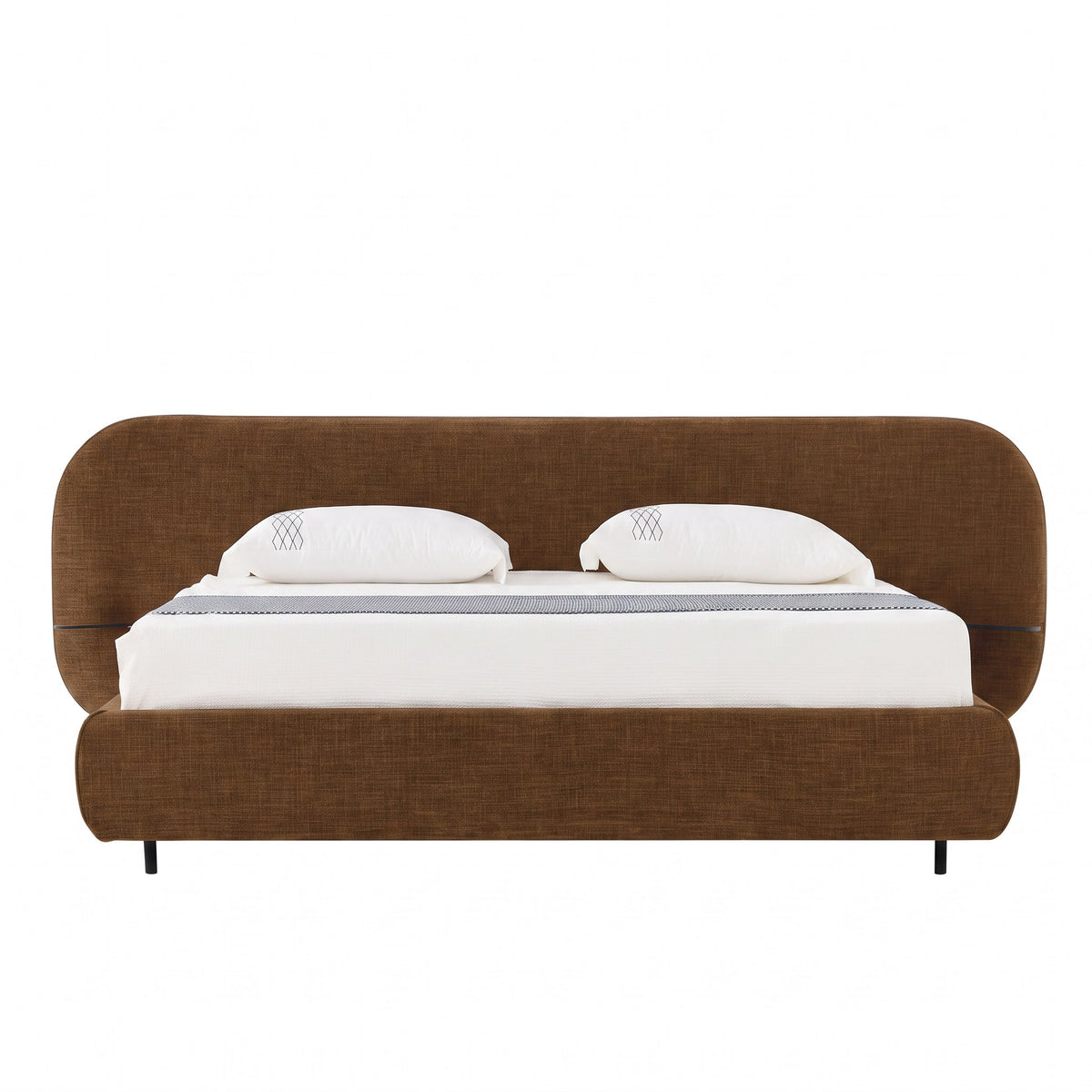 Nouveau Braun - Modern Brown Fabric Bed w/ Glass Tables by VIG Furniture - View 1