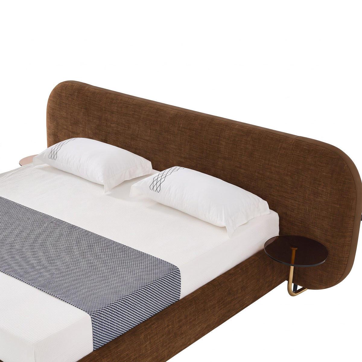 Nouveau Braun - Modern Brown Fabric Bed w/ Glass Tables by VIG Furniture - View 4