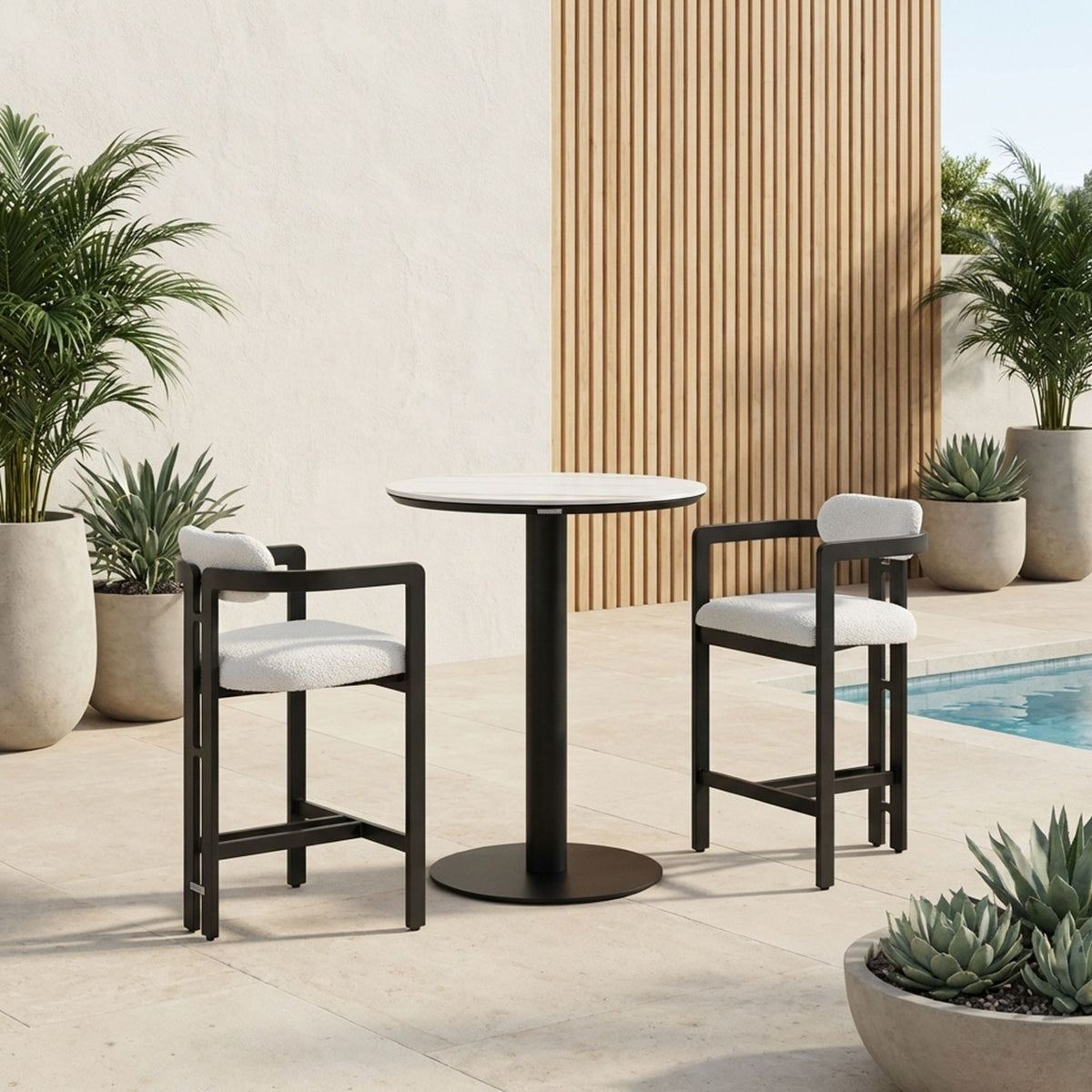 Jazmin - 3-Piece Outdoor Counter Height Bistro Dining Set - White / Black