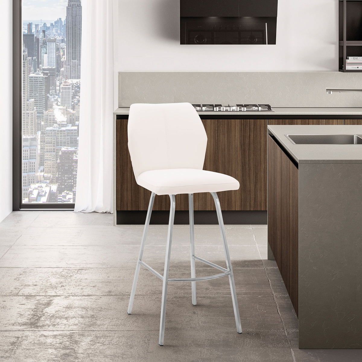 Tandy - Faux Leather And Brushed Stainless Steel 26" Counter Stool (Set of 2) - White