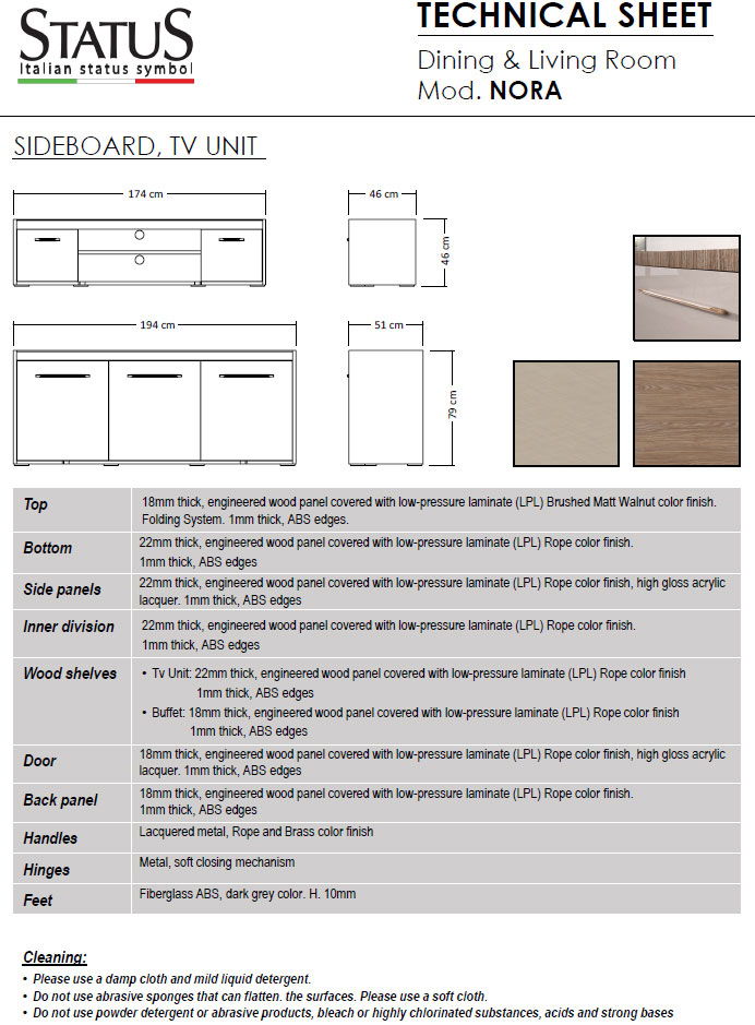 Nora - 3 Door Buffet - Beige / Light Brown