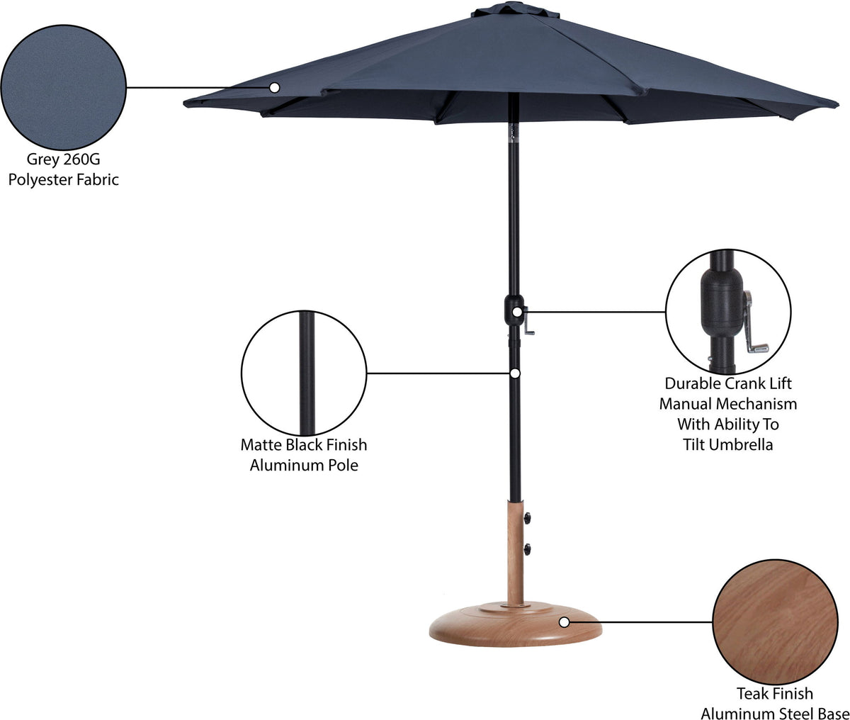 Fiji - Aluminum Patio Umbrella With Round Teak And Black Base