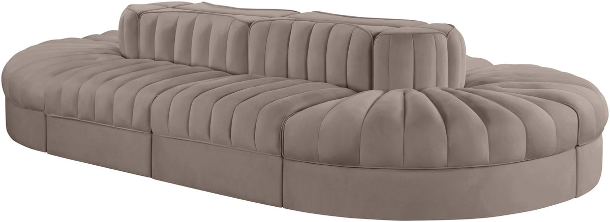 Rummi - Oval Velvet Performance Fabric Upholstered 8 Piece Modular Sectional