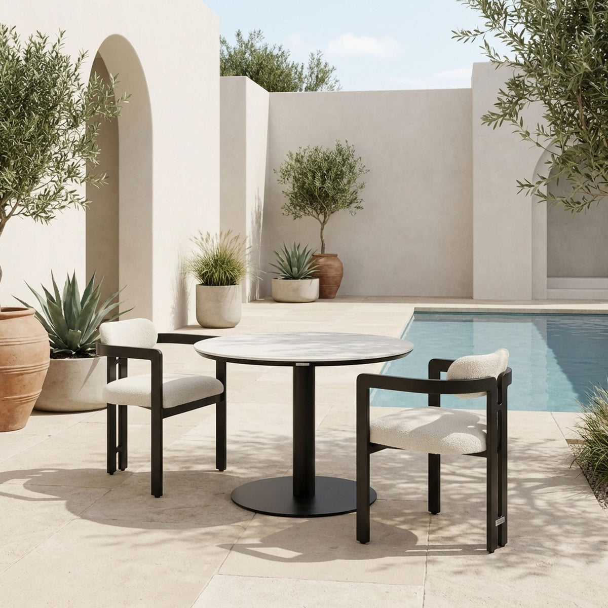 Jazmin - Outdoor Dining Chair With Boucle Cushion And Powder Coated Aluminum Frame (Set of 2) - Cream / Black