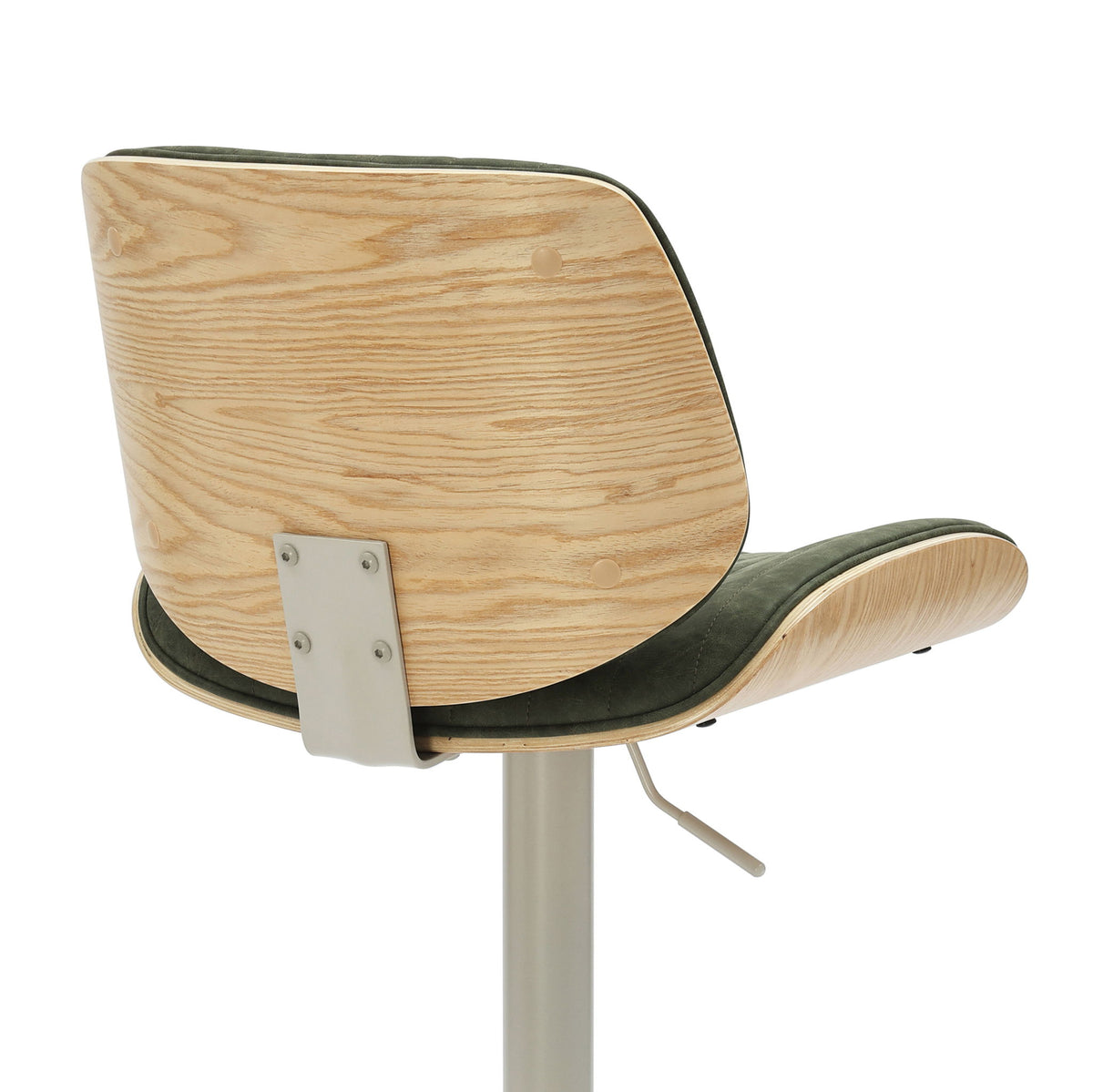 Brock - Adjustable Swivel Curved Back Wood Bar Stool With Faux Leather Seat