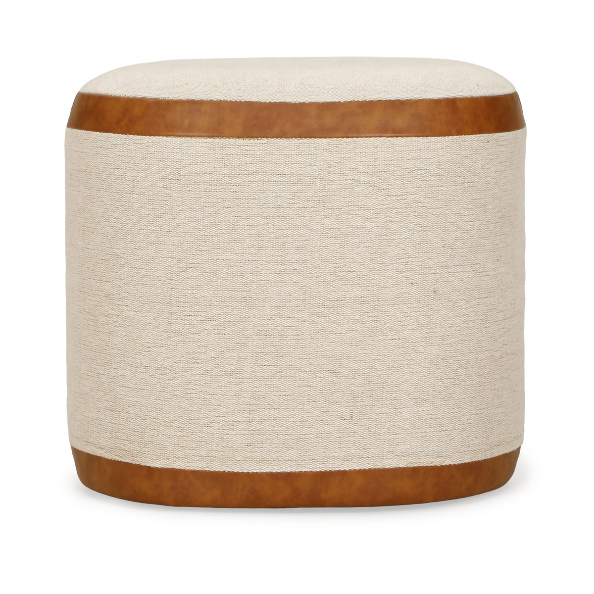 Huche - Cotton Jute and Vegan Leather Oval Ottoman - Natural