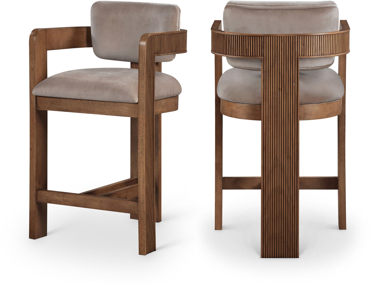 Sacha - Velvet Stool With Brown Base