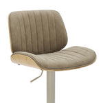 Brock - Adjustable Swivel Curved Back Wood Bar Stool With Faux Leather Seat