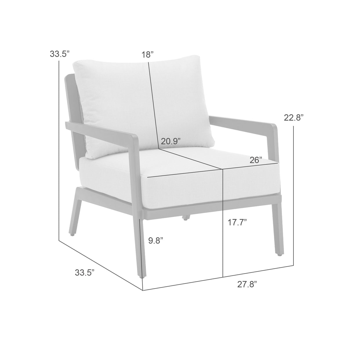 Avila - Outdoor Club Chair With Woven Rattan Back Aluminum Frame And Cushions - Dark Bronze / Silver Ash