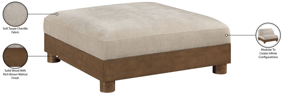 Turin - Chenille Fabric Upholstered Modular Ottoman - Taupe / Brown Walnut