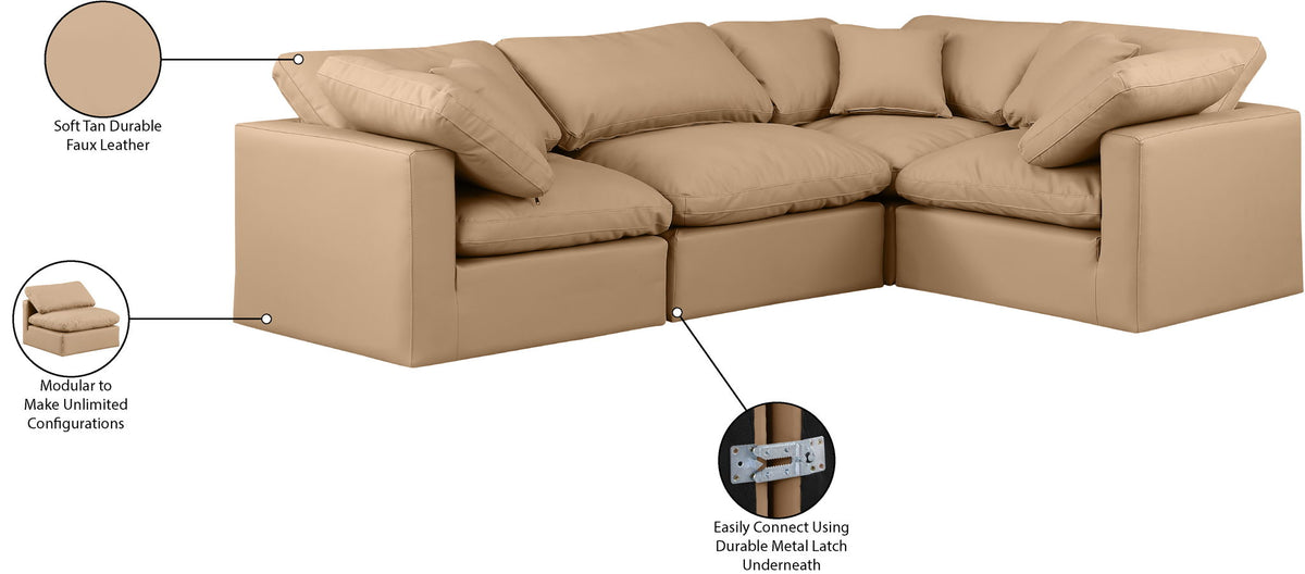 Indulge - Faux Leather 4 Piece Modular Corner Sectional - Tan