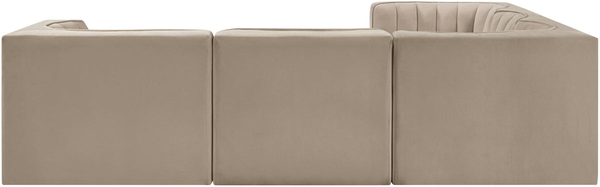 Rummi - Symmetrical Velvet Performance Fabric Upholstered 5 Piece Modular Sectional