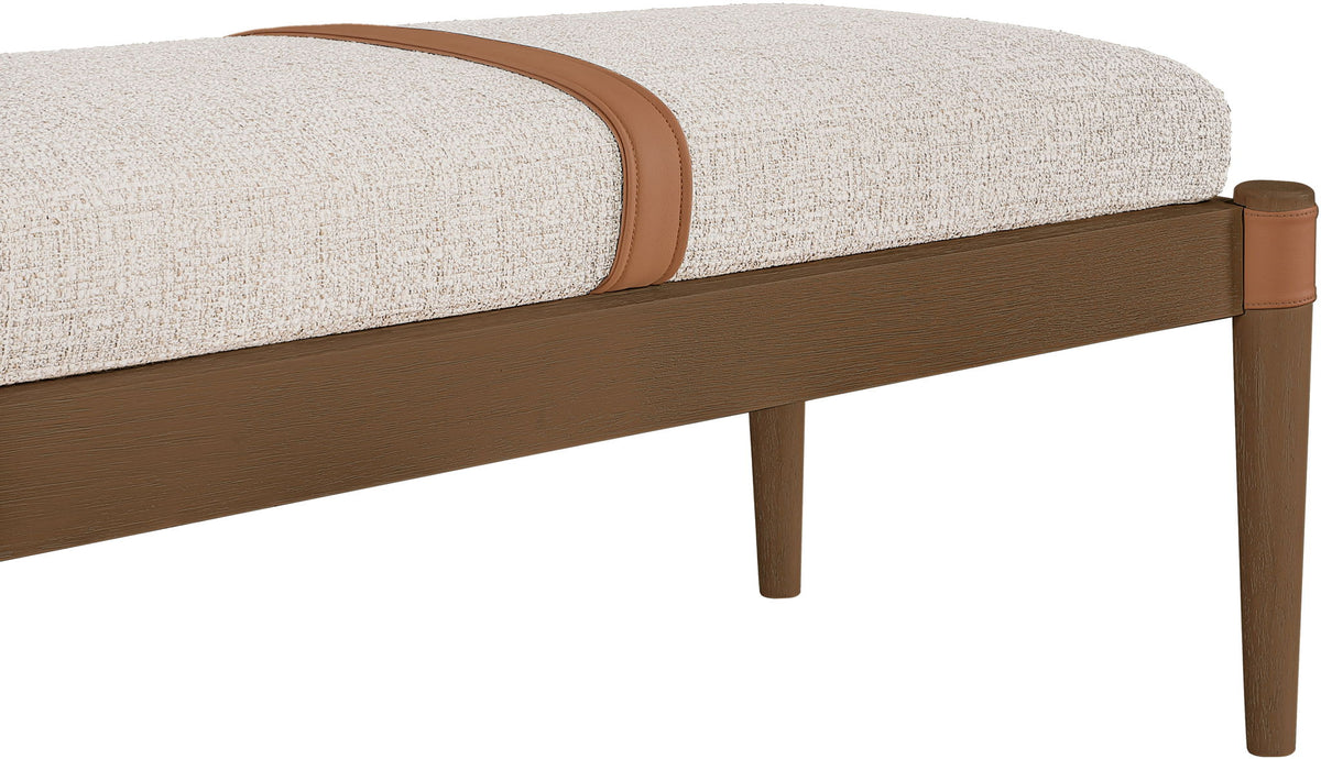 Nara - Linen Textured Fabric Upholstered Bench - Painted Brown Walnut