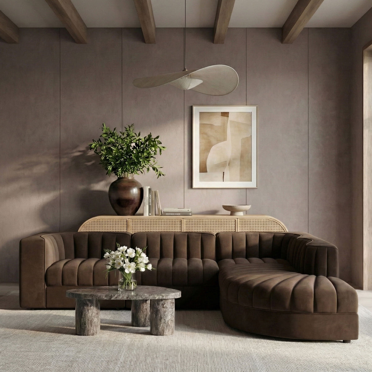 Rummi - Velvet Performance Fabric Upholstered 5 Piece Modular Sectional
