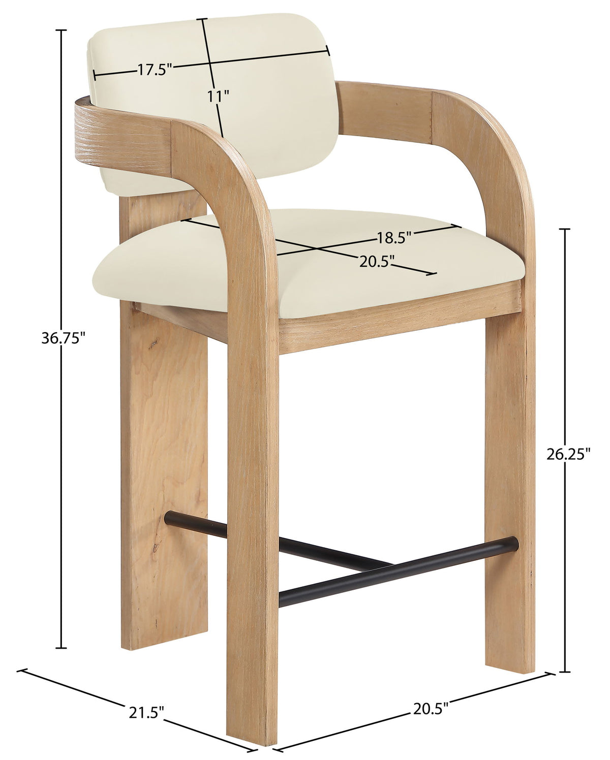 Cedra - Velvet Performance Fabric Upholstered Counter Stool - Natural Frame