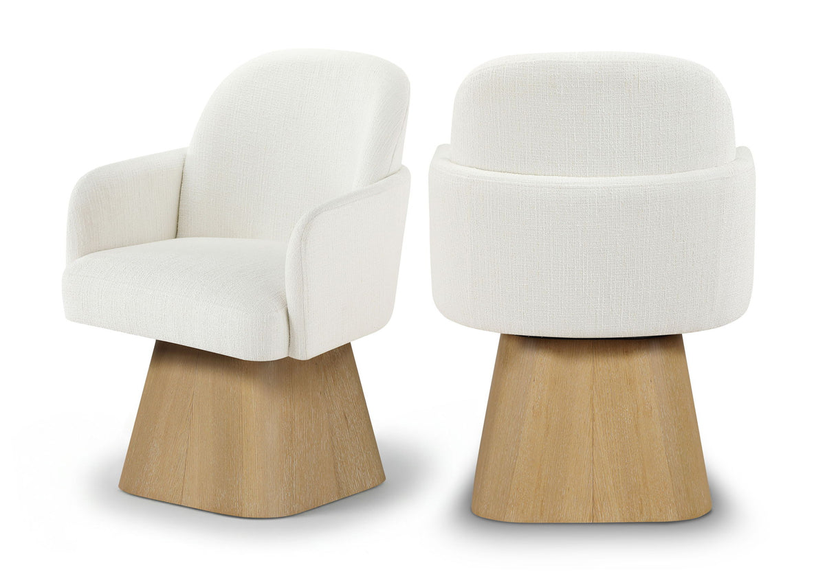 Marlowe - Linen Textured Fabric Upholstered Swivel Dining Arm Chair - Stained Natural