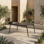 Avila - Outdoor 79" Rectangular Slatted Aluminum Top Dining Table With Umbrella Hole - Dark Bronze