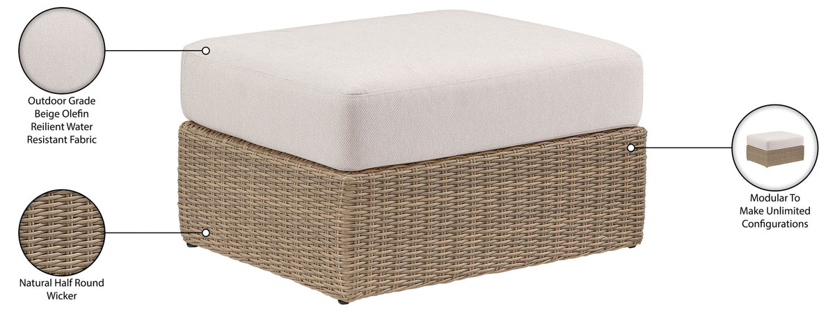 Seacrest - Olefin Water Resistant Fabric And Wicker Outdoor Patio Ottoman/Coffee Table