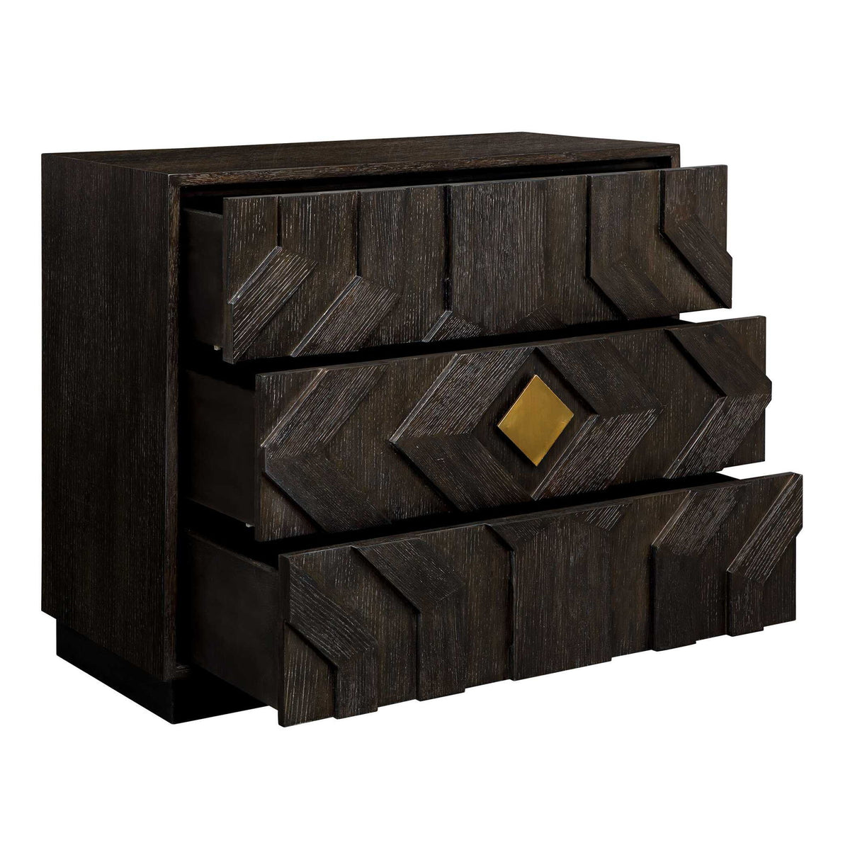 Faulkner - 3 Drawer Modern Chest - Black / Brass