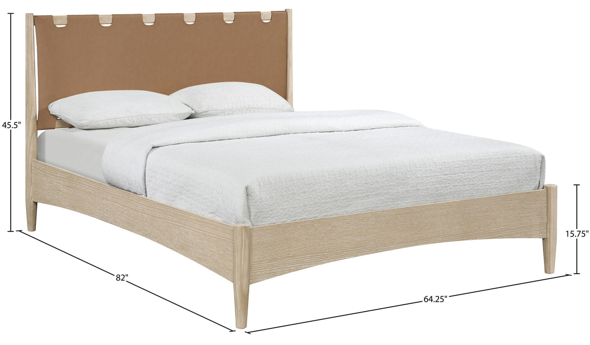 Santos - Vegan Leather Headboard And Wood Bed - Waxed Natural Frame