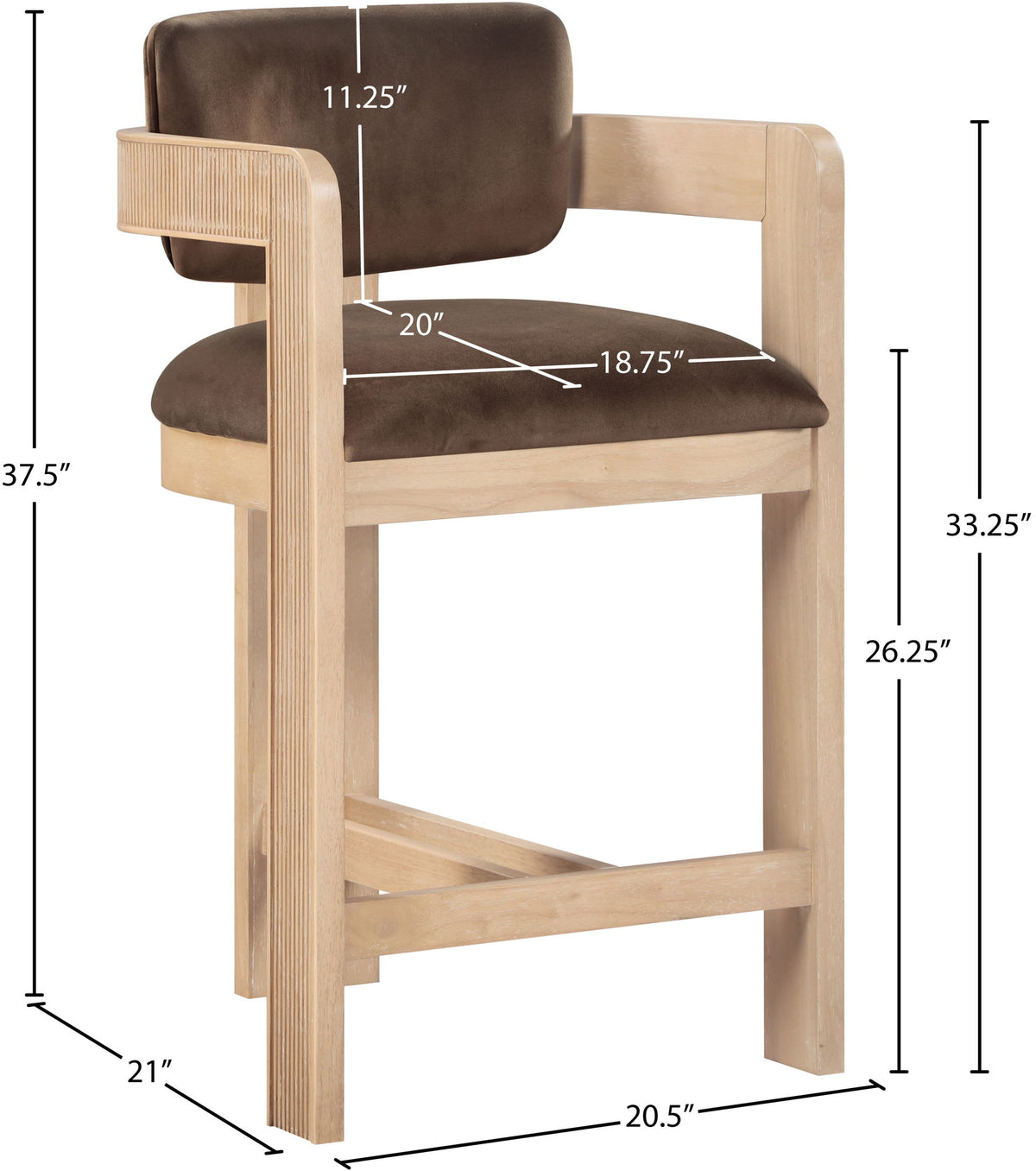 Sacha - Velvet Stool With Natural Base