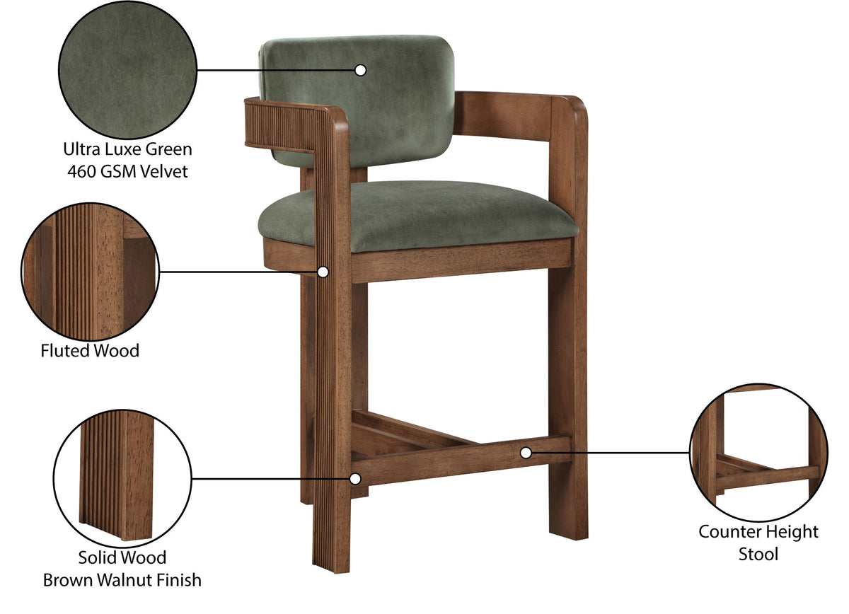 Sacha - Velvet Stool With Brown Base