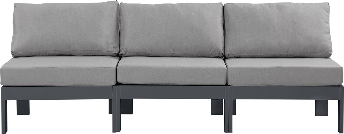 Nizuc - Outdoor Patio 3 Seat Armless Modular Sofa With Gray Frame