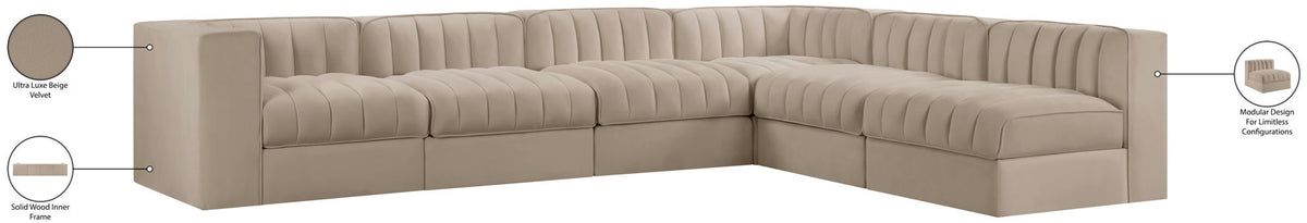 Rummi - Velvet Performance Fabric Upholstered 6 Piece Modular Sectional