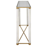 White - Pillar Console Table - Brass / White