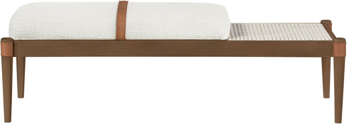 Nara - Linen Textured Fabric Upholstered Bench - Painted Brown Walnut