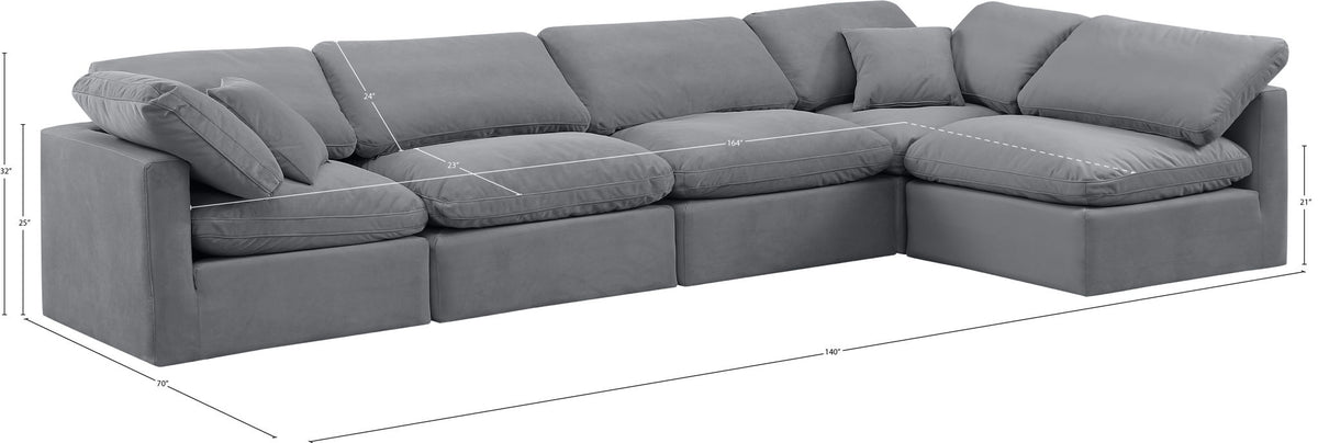 Indulge - Velvet 5 Piece Modular Sectional