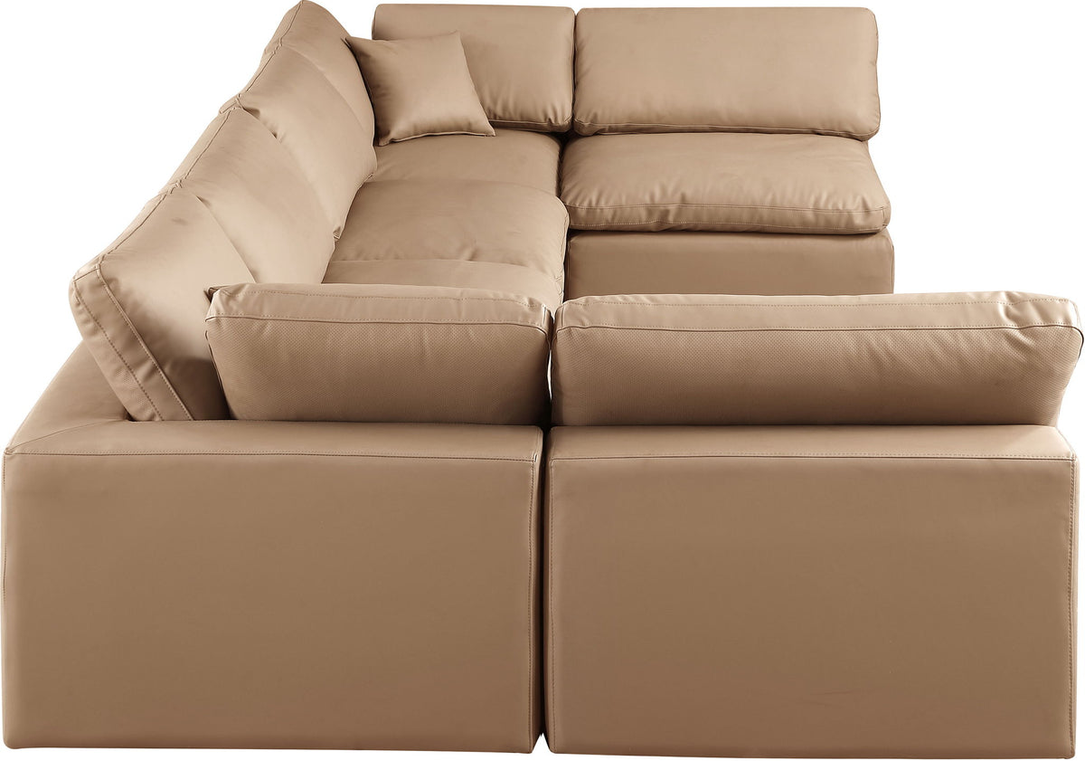 Comfy - 6 Piece Faux Leather Modular Armless Sectional - Tan