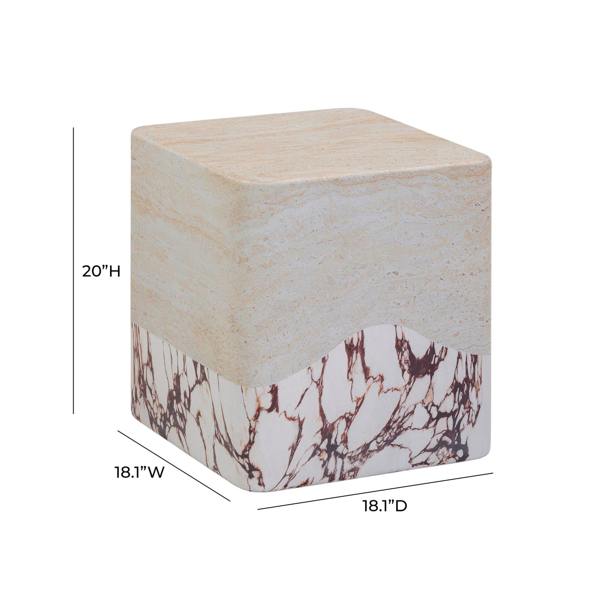 Brut - Concrete Indoor / Outdoor Side Table - Travertine & Breccia