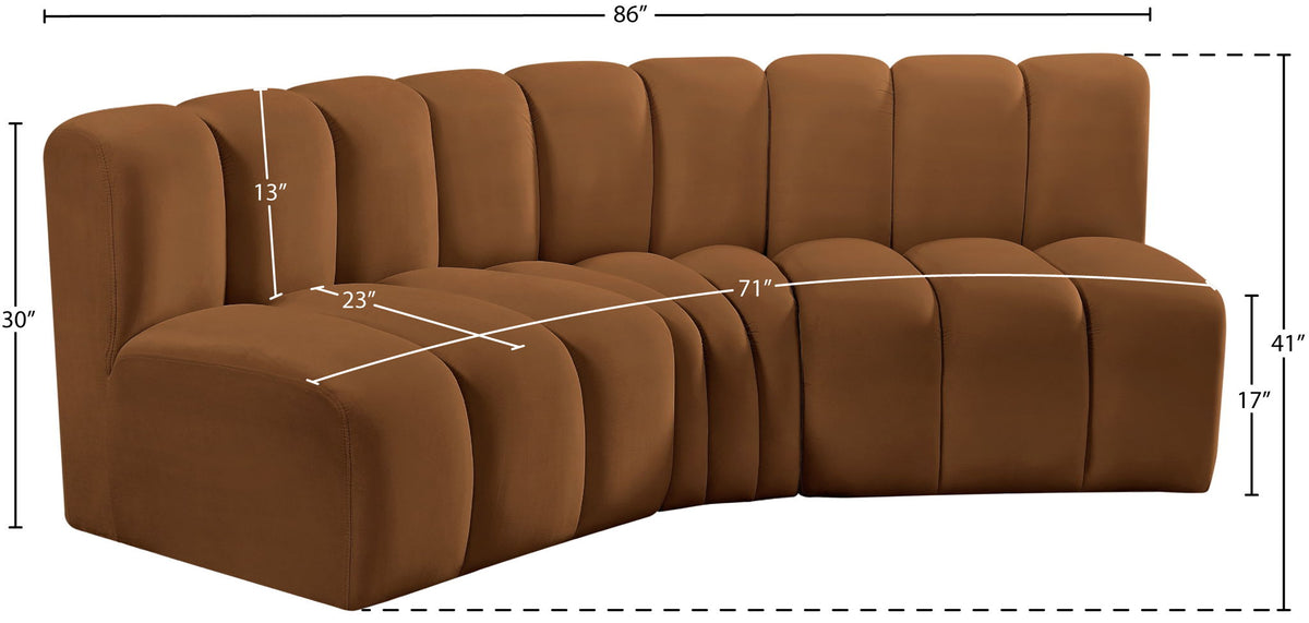 Arc - Velvet 3 Piece Modular Corner Sofa - Saddle