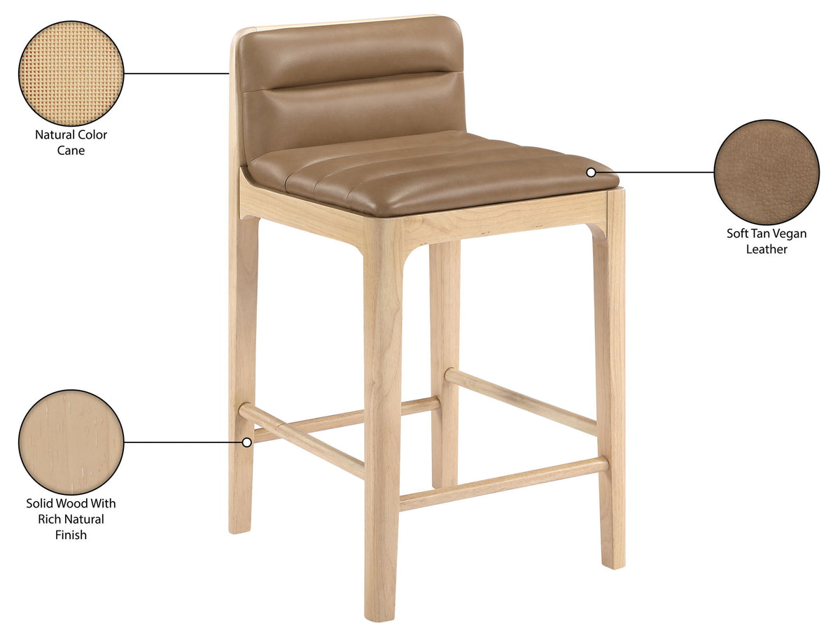 Ellis - Vegan Leather Upholstered Counter Stool (Set of 2) - Tan / Natural
