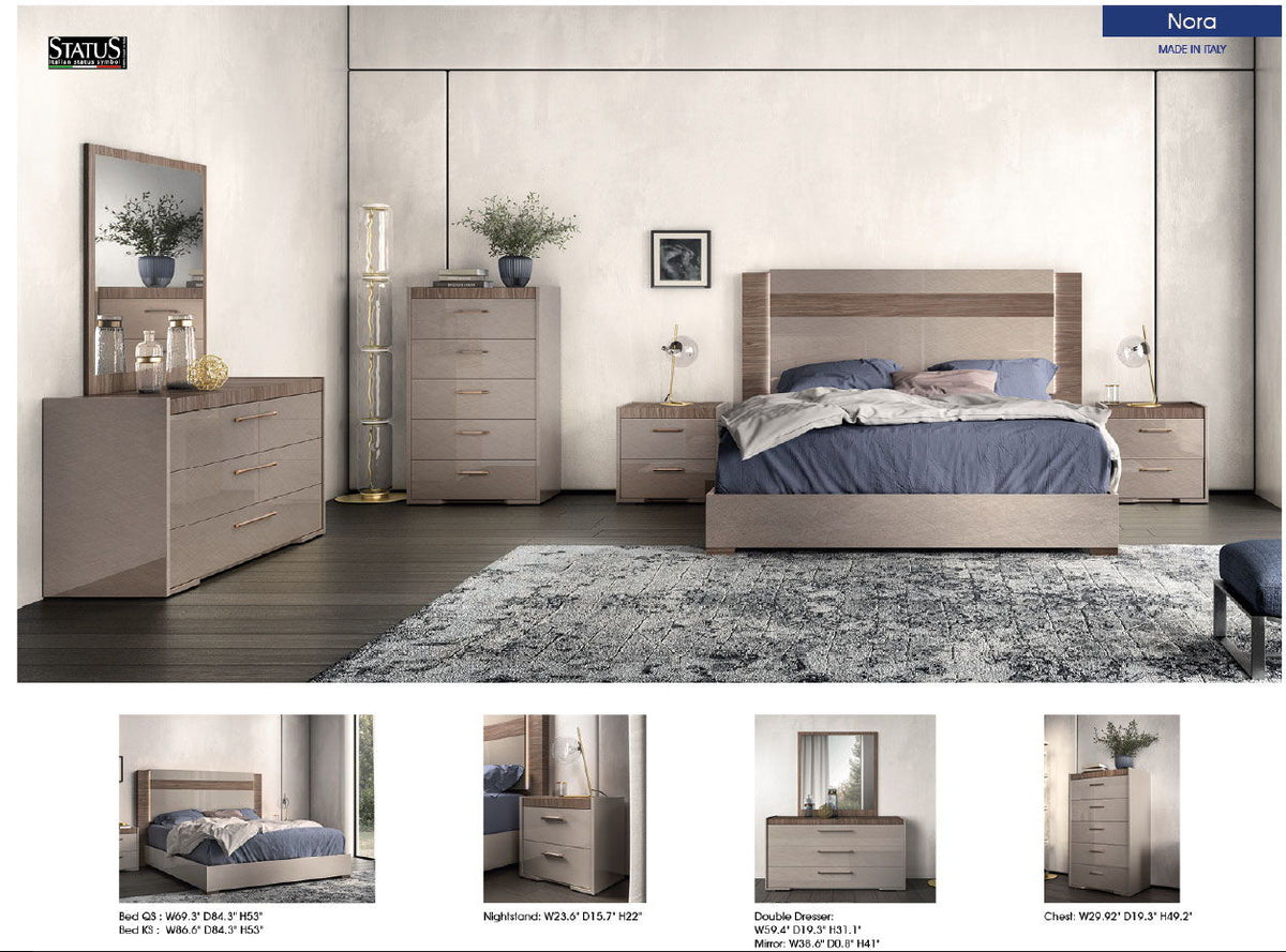 Nora - Queen Size Bed With Light - Light Beige / Light Brown