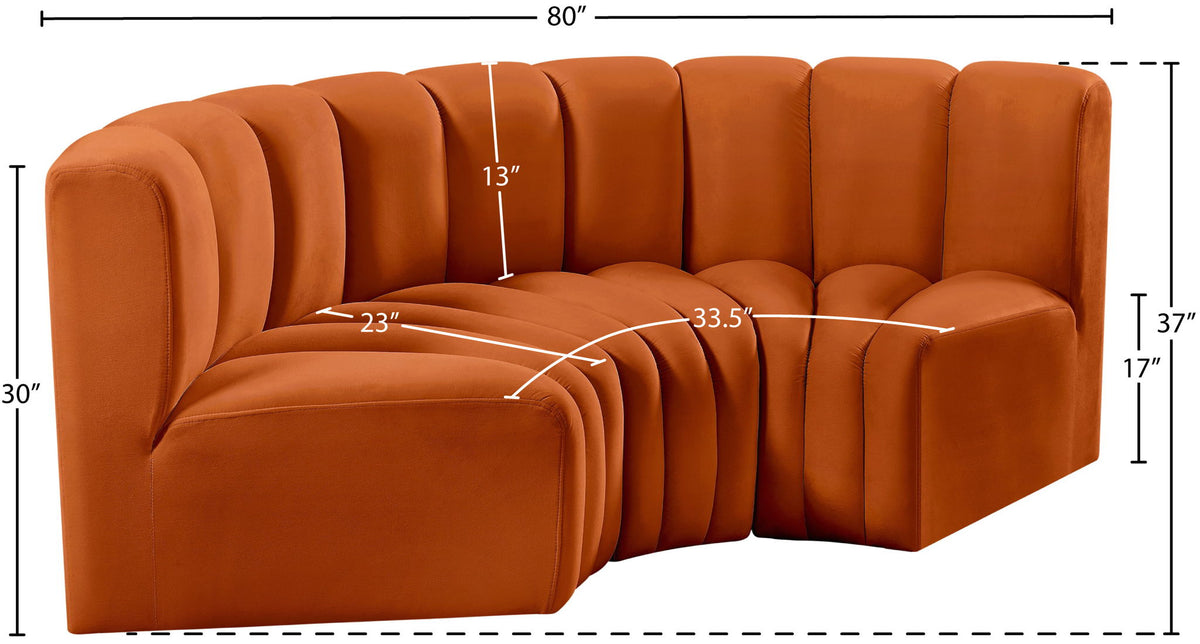 Arc - Velvet 3 Piece Modular U-Shaped Sofa