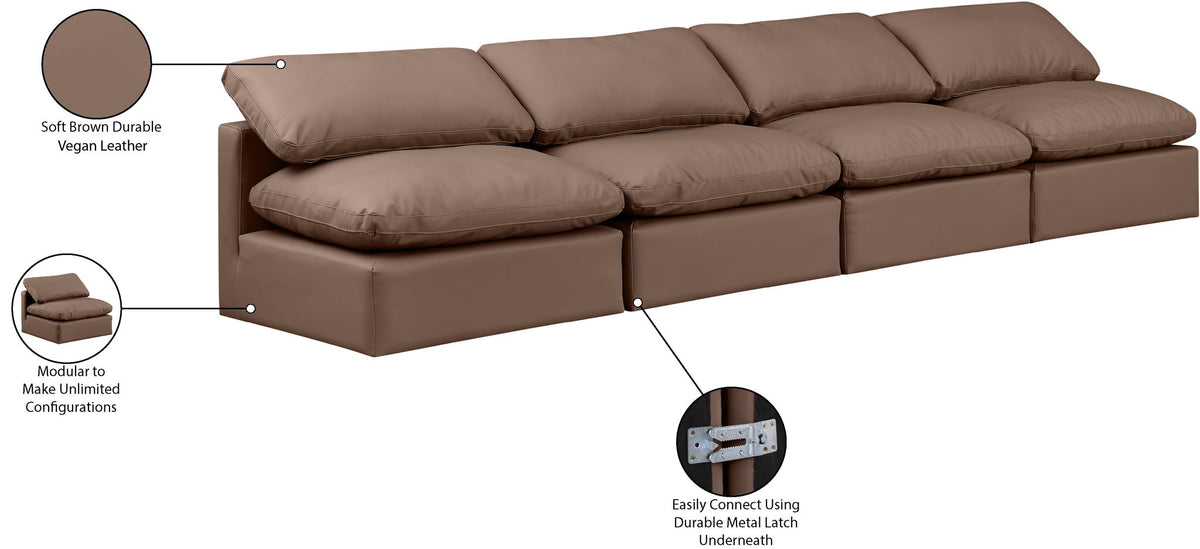 Indulge - Faux Leather 4 Seat Modular Armless Sofa