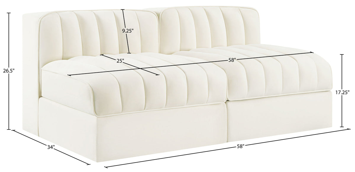 Rummi - Velvet Performance Fabric Upholstered 2 Piece Modular Armless Loveseat