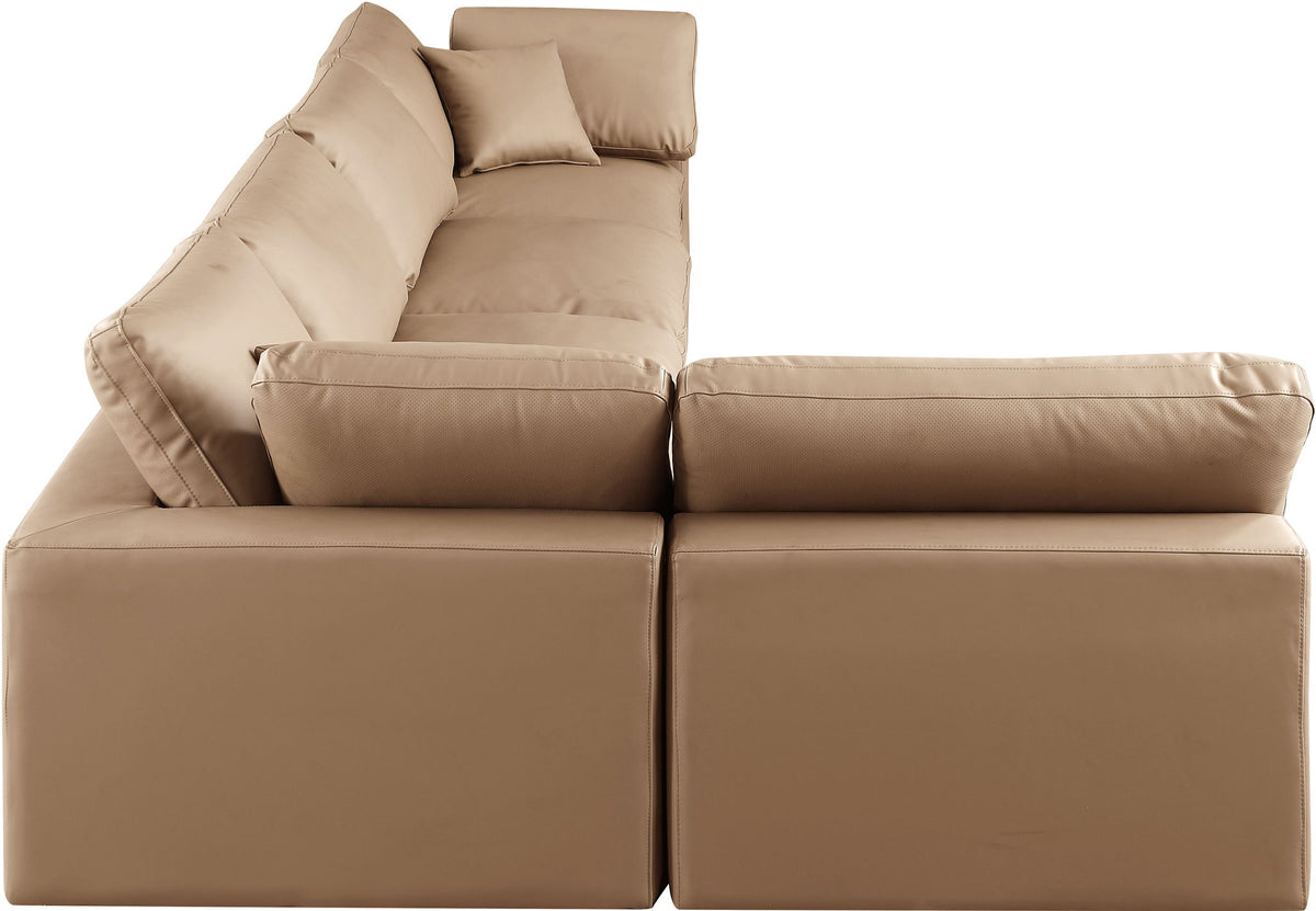Comfy - 5 Piece Faux Leather Modular Sectional - Tan