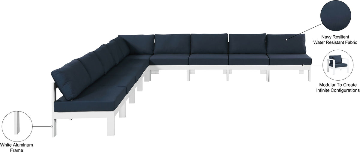 Nizuc - Outdoor Patio 9 Piece Modular Sectional With White Frame