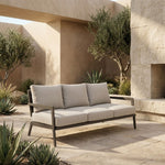 Avila - Outdoor Sofa With Woven Rattan Details Aluminum Frame And Cushions - Dark Bronze / Silver Ash