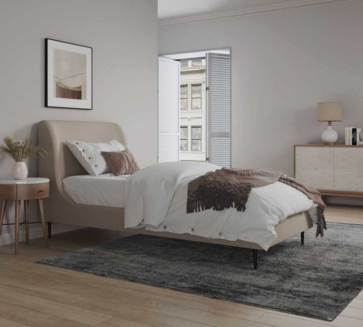 Heather - Twin Bed - Taupe And Black