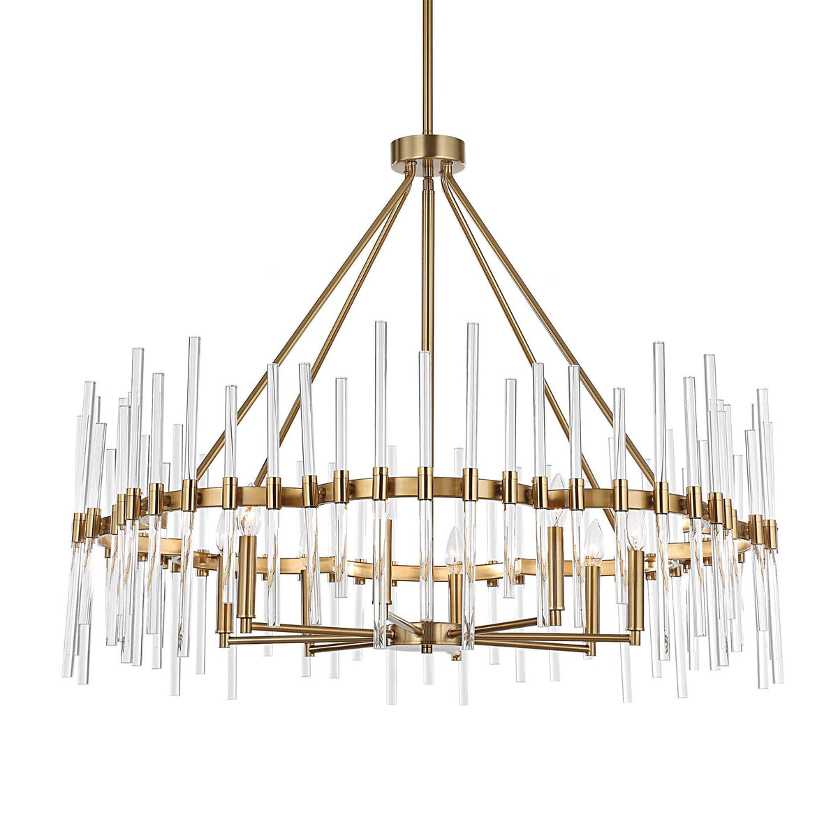 Crystal - Stick 8 Light Chandelier - Brass