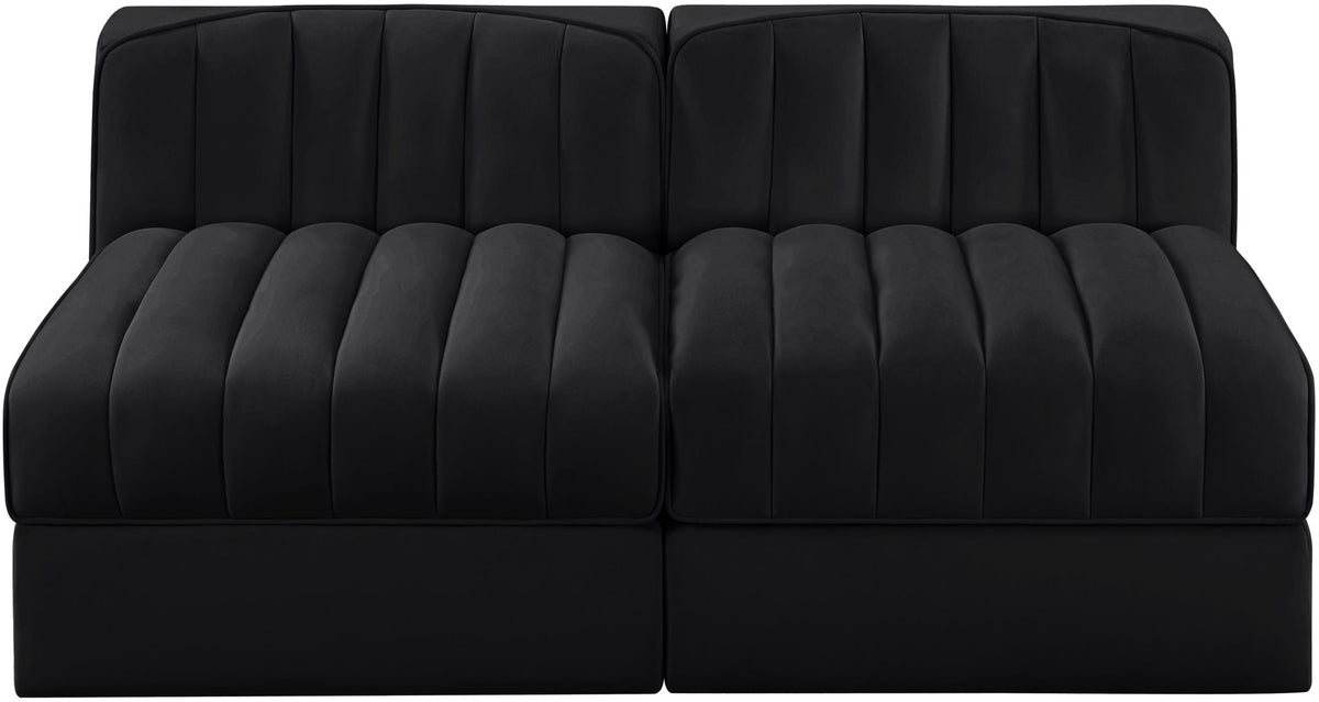 Rummi - Velvet Performance Fabric Upholstered 2 Piece Modular Armless Loveseat